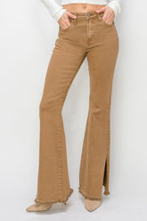 RISEN Bailey High Waist Side Slit Flare Jeans - Flattering Full Size Denim